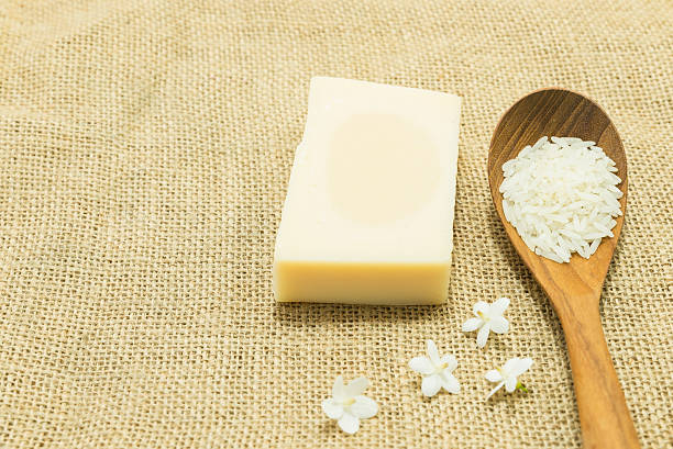 Bar of rice milk soap showcasing its natural benefits for skin hydration and improved texture.