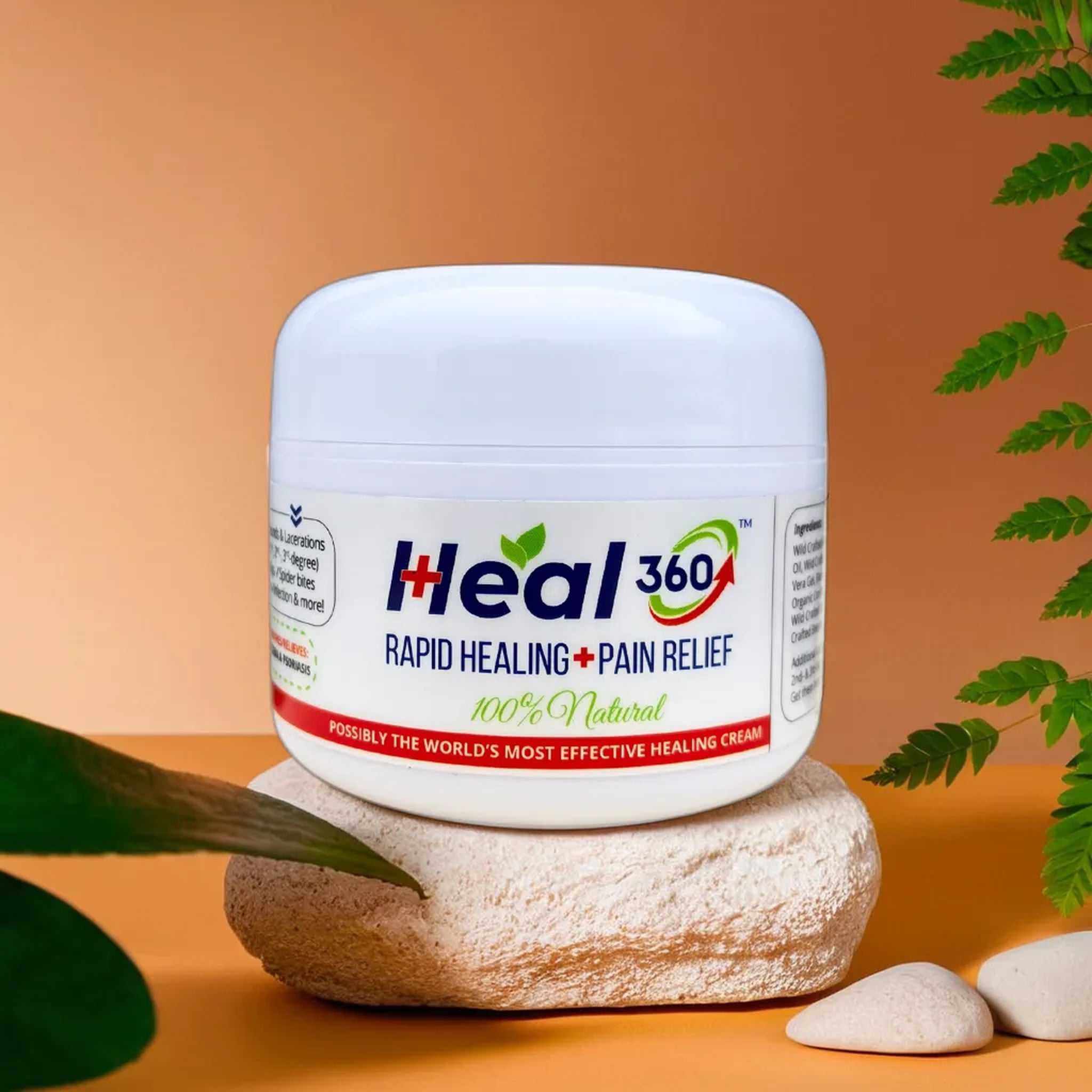 Heal360 Rapid Healing and Pain Relief cream jar – 100% natural topical ointment for cuts, burns, insect bites, and wound care