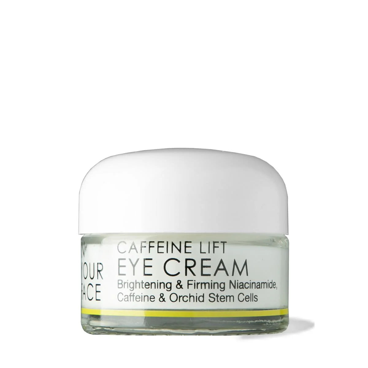 Caffeine Lift Eye Cream jar – brightening and firming formula with niacinamide, caffeine, and orchid stem cells