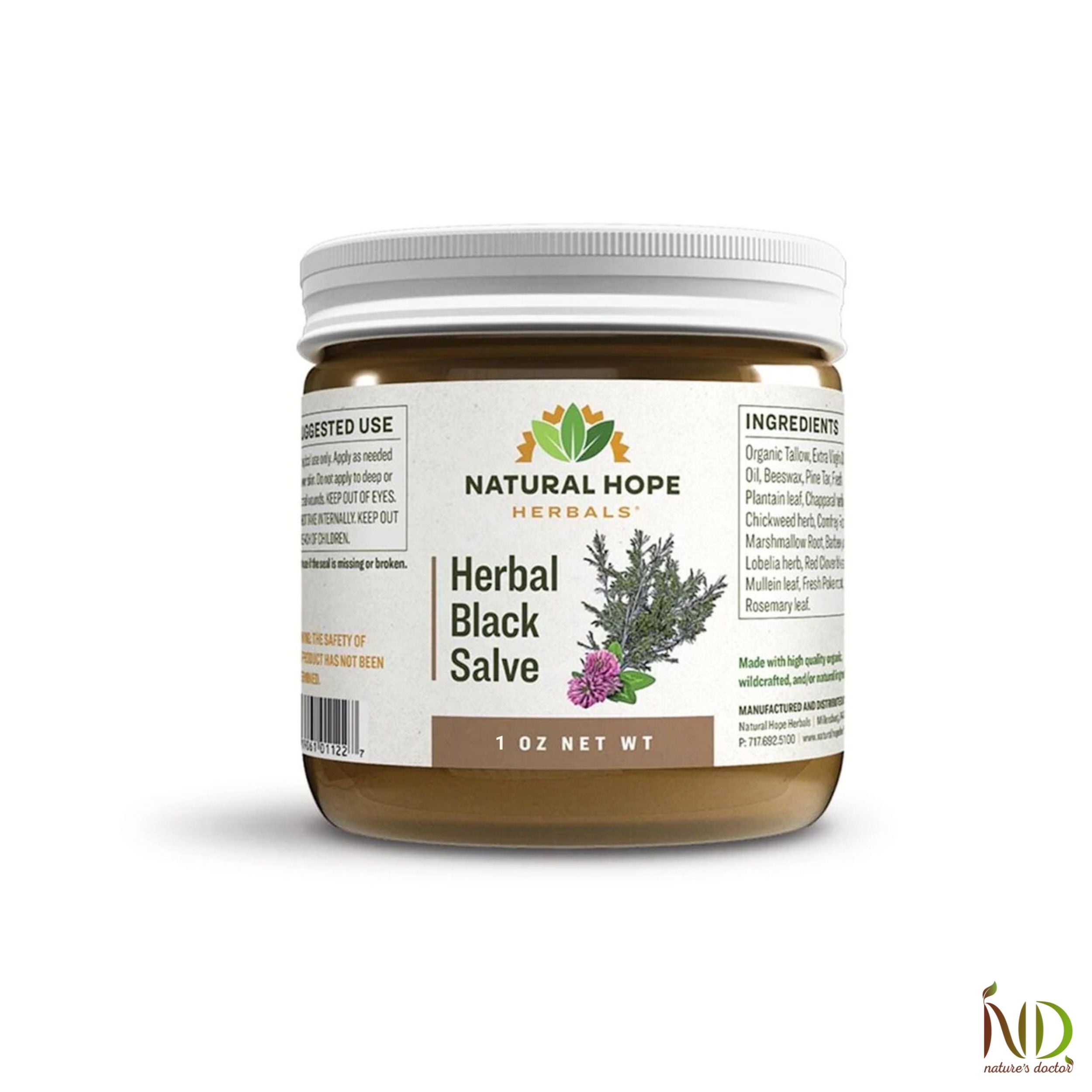 Natural Hope Herbals Herbal Black Salve in 1 oz jar, formulated with organic ingredients for soothing skin relief and promoting natural healing.
