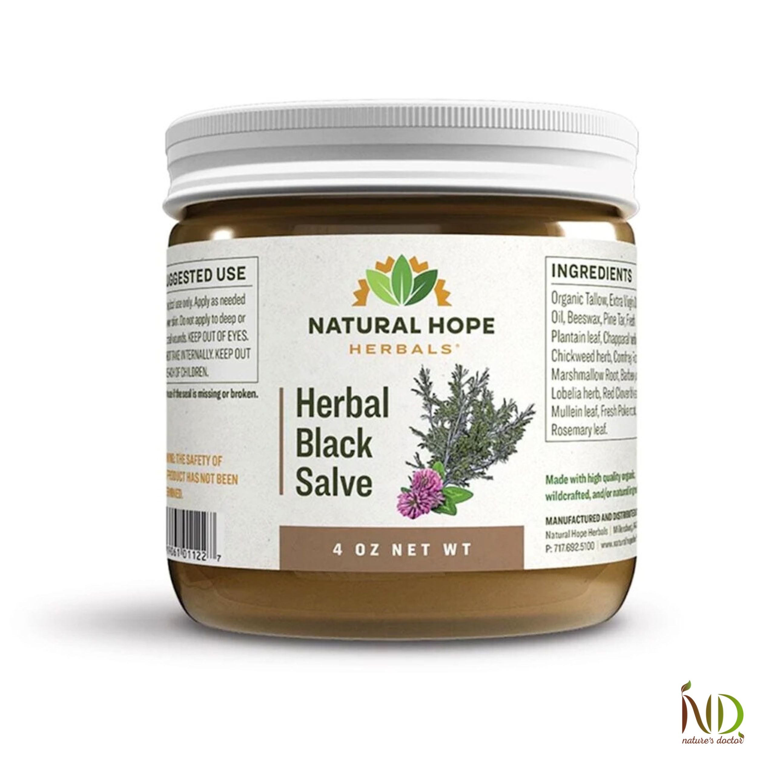 Natural Hope Herbals Herbal Black Salve in 4 oz jar, formulated with organic ingredients for soothing skin relief and promoting natural healing.