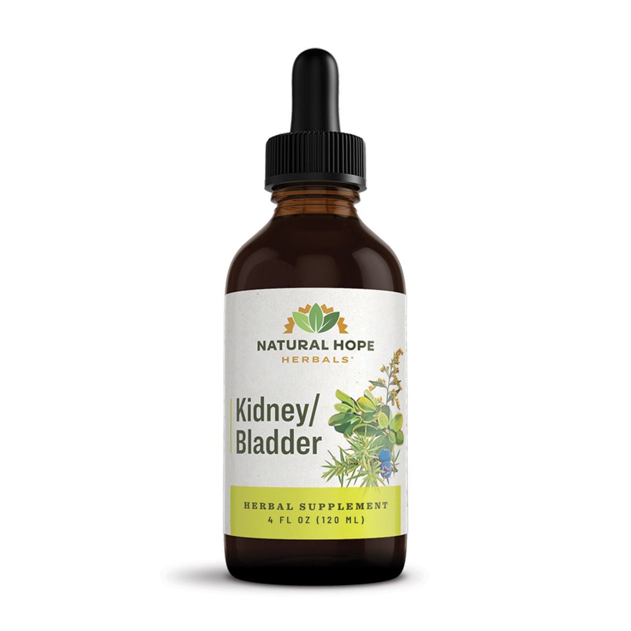 Natural Hope Herbals Kidney/Bladder herbal supplement in 4 fl oz (120 ml) bottle, formulated to support kidney and bladder health with natural ingredients.