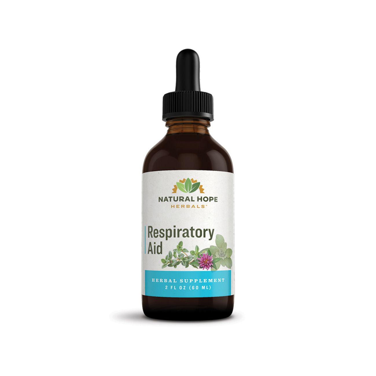 Natural Hope Herbals Respiratory Aid herbal supplement in a 2 fl oz (60 ml) dropper bottle, formulated to assist respiratory function.