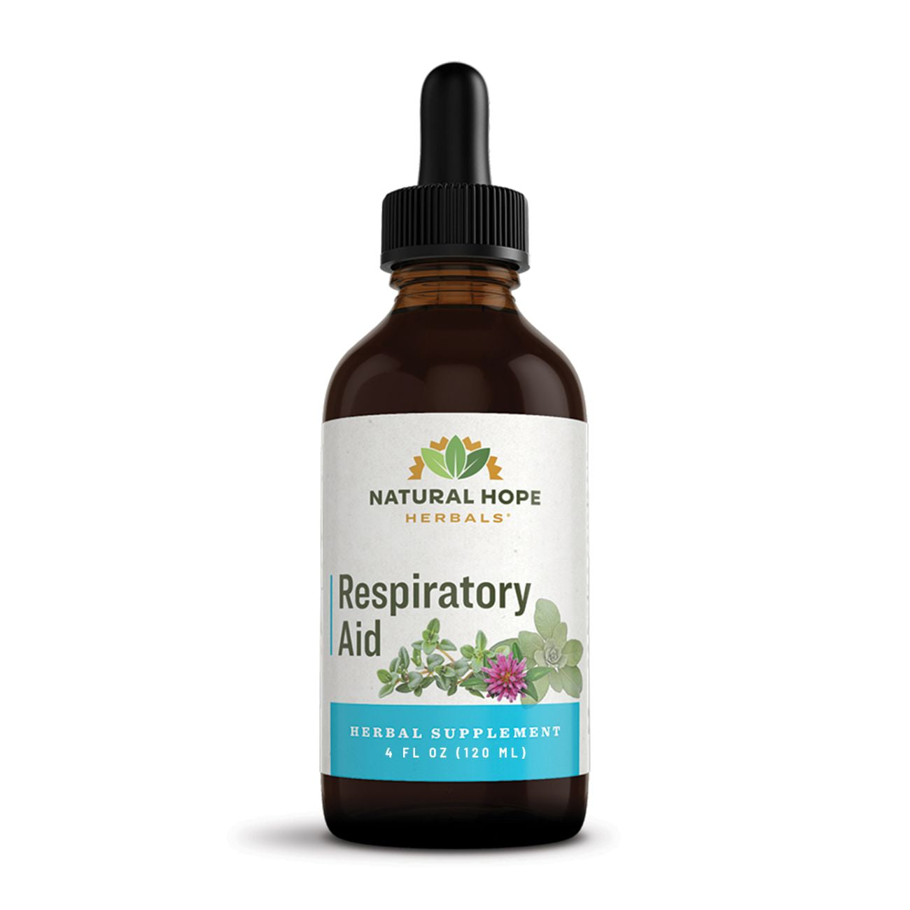 Natural Hope Herbals Respiratory Aid herbal supplement in a 4 fl oz (120 ml) dropper bottle, formulated to assist respiratory function.