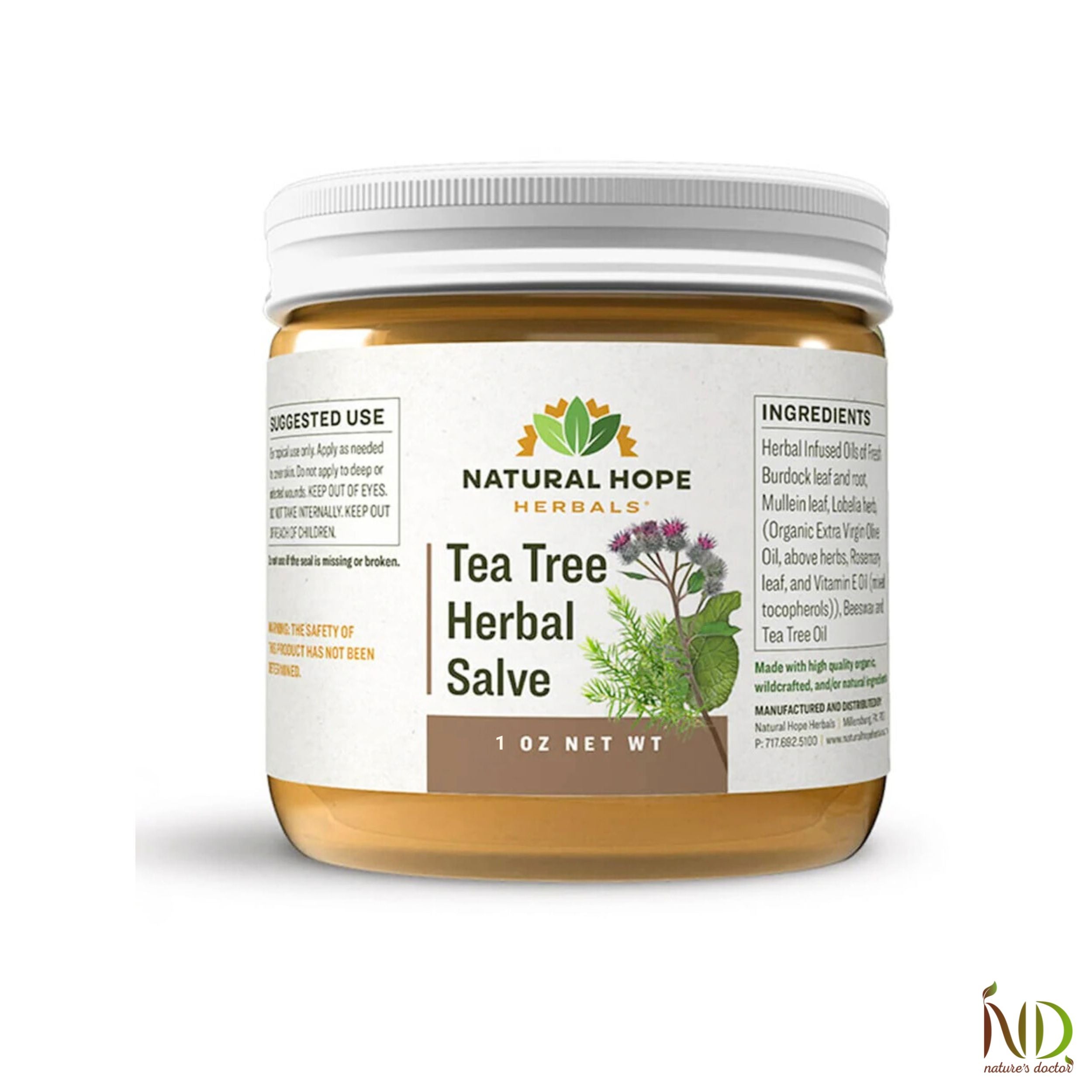Natural Hope Herbals Tea Tree Herbal Salve in a 4 oz jar, featuring tea tree oil for natural skin care support.