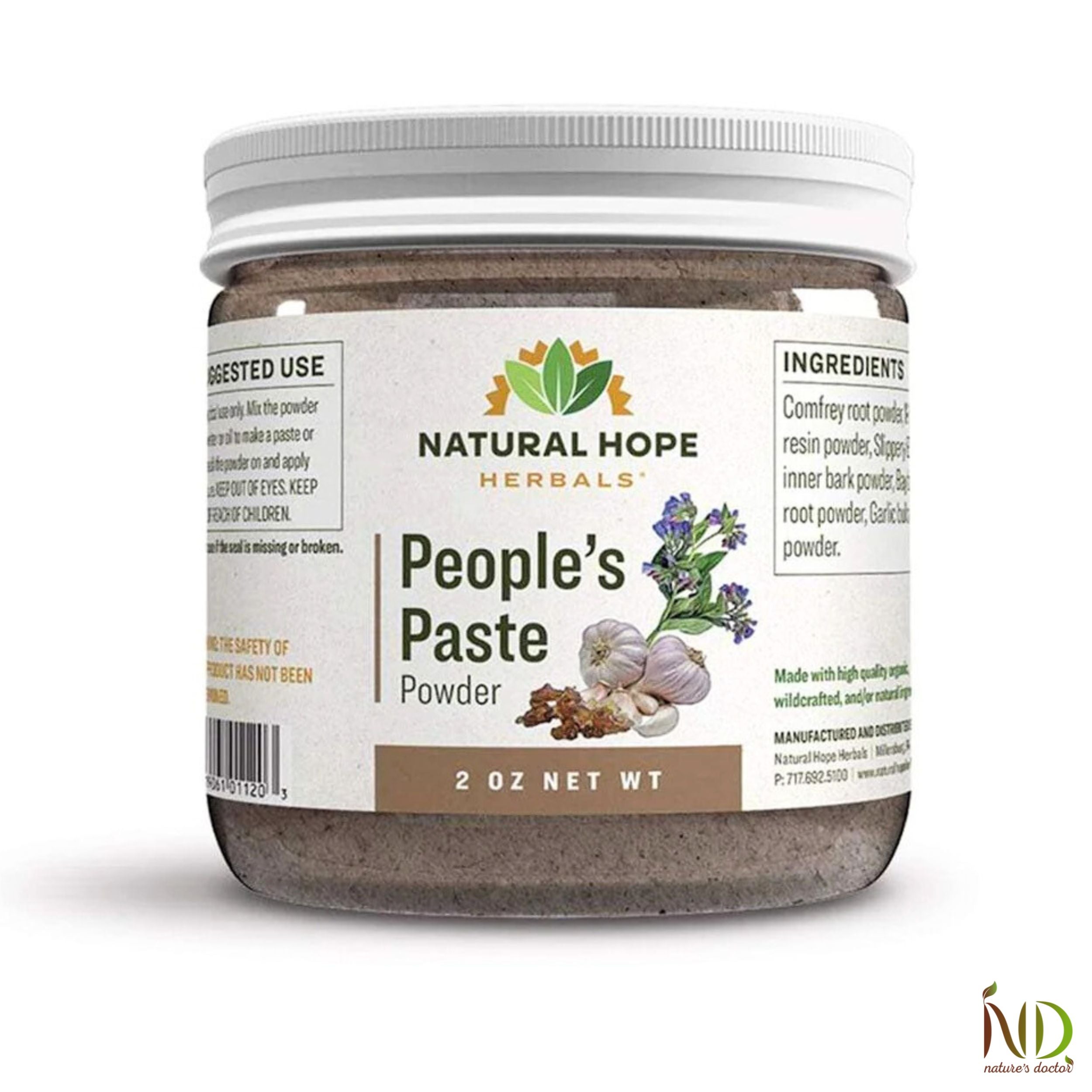 Natural Hope Herbals People’s Paste powder in a 2 oz (56.7 g) jar, formulated with various herbal ingredients for topical application.