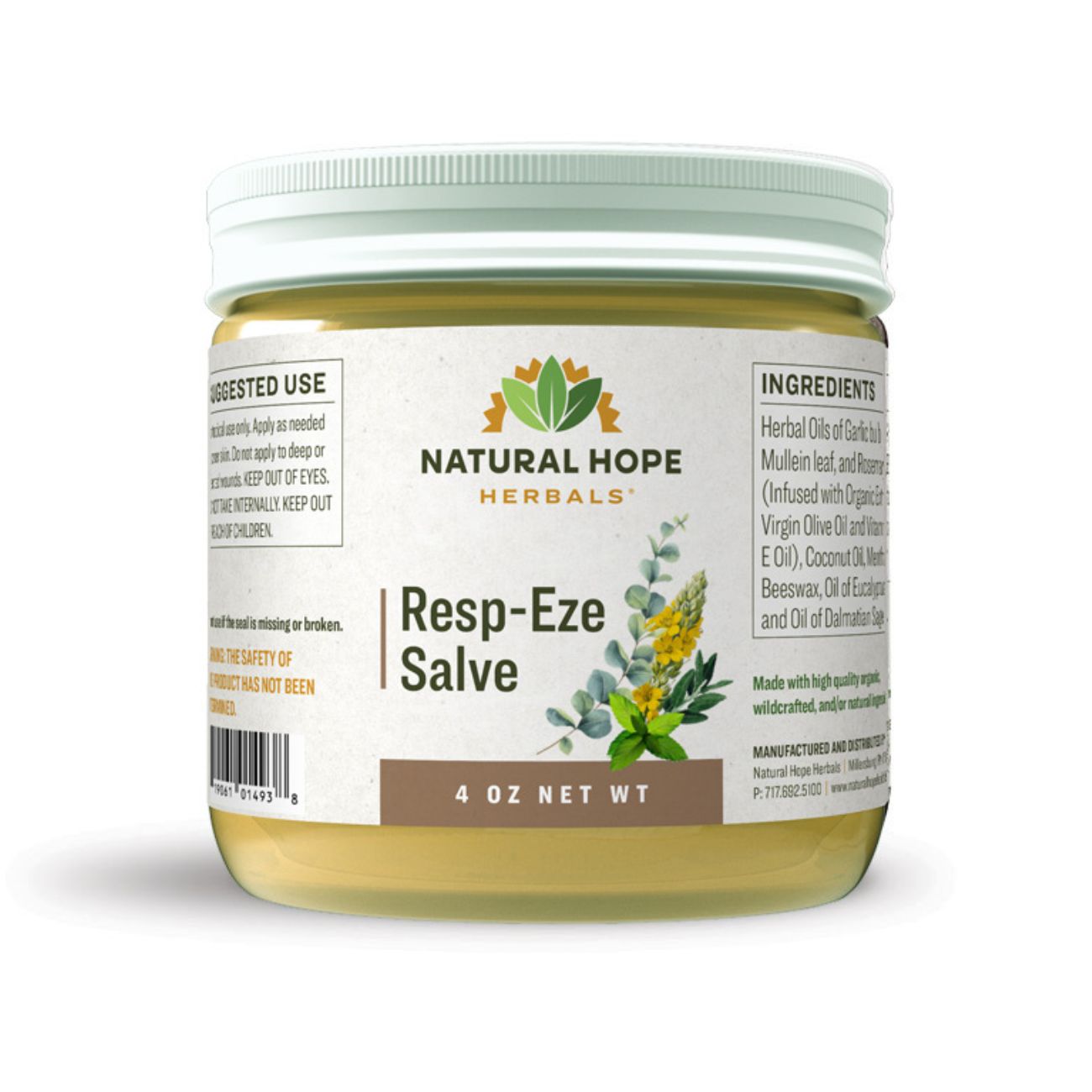 Natural Hope Herbals Resp-Eze Salve in a 4 oz (113 g) jar, made with herbal oils to support respiratory health.