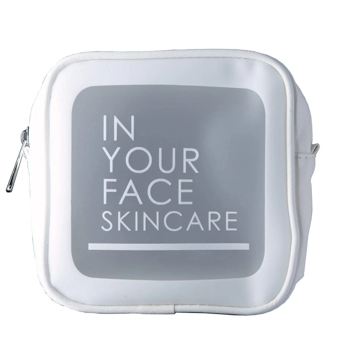 Skincare product case with 'In Your Face Skincare' text on a white background