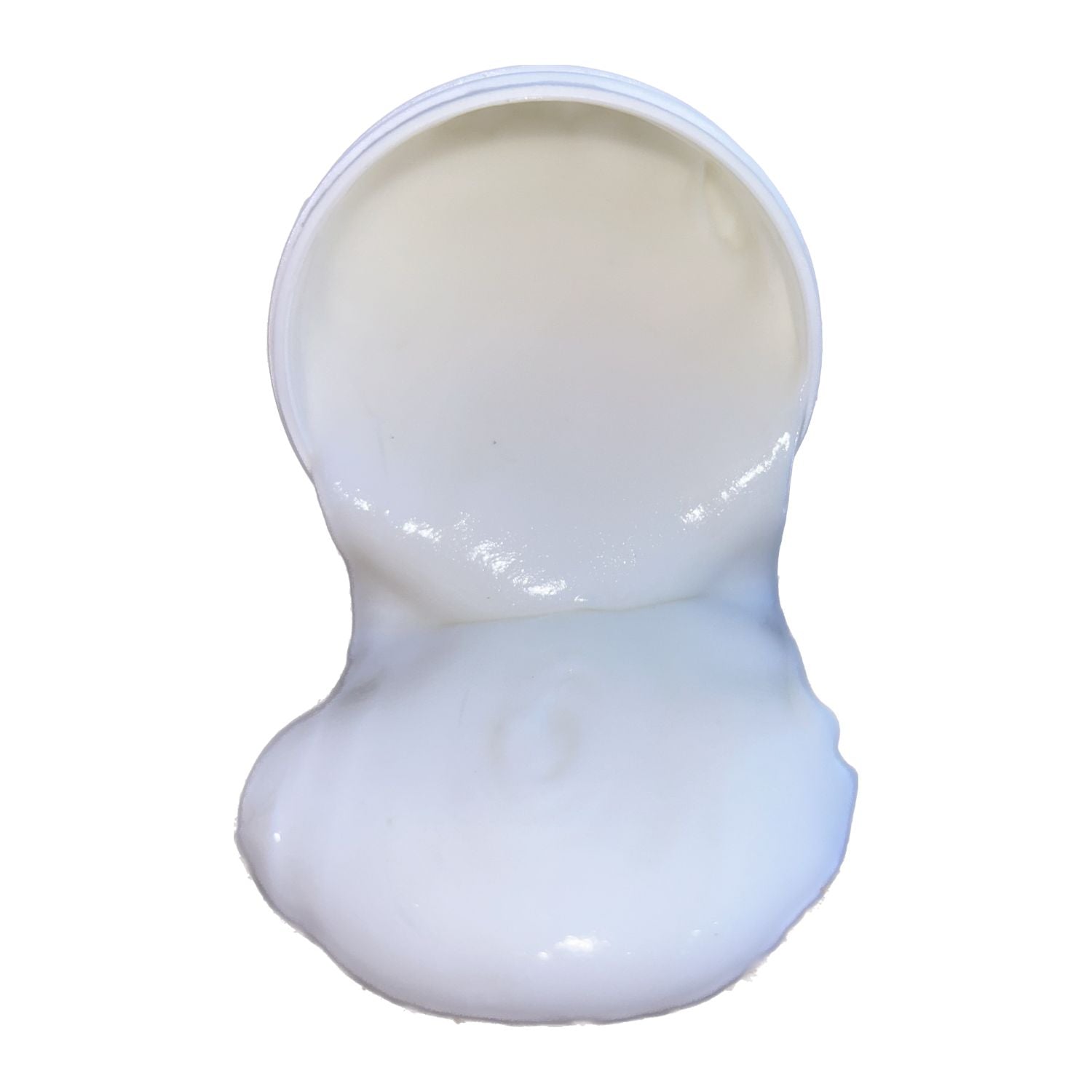 White jar with spilled Eczema Calming Cream on a white background