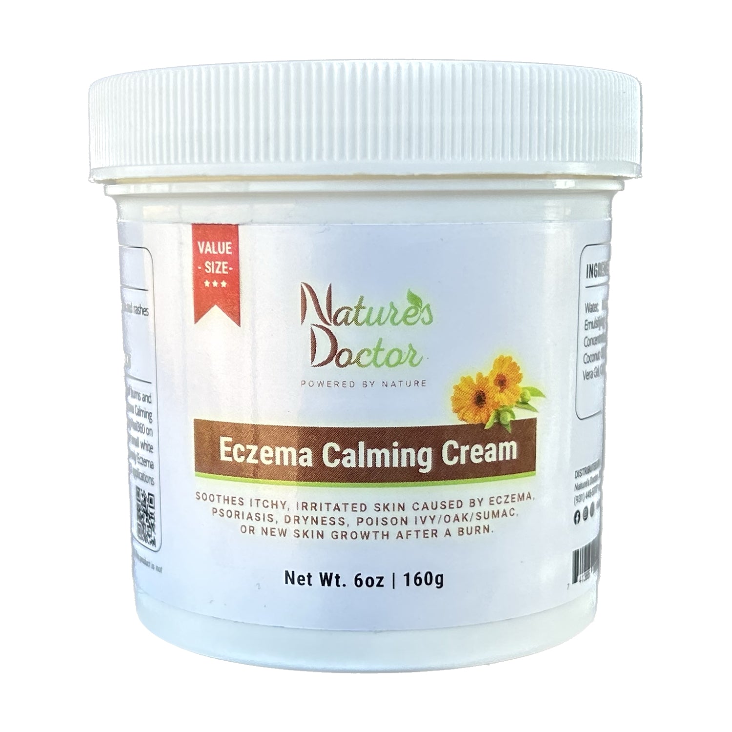 Eczema Calming Cream container with 'Nature's Doctor' branding on a white background