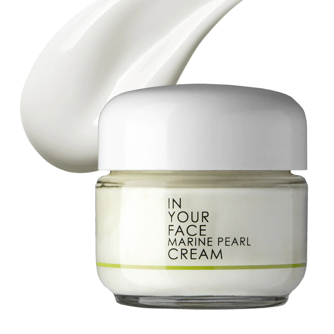 Non-greasy Marine Pearl Cream hydrates, primes, and minimizes pores and redness.