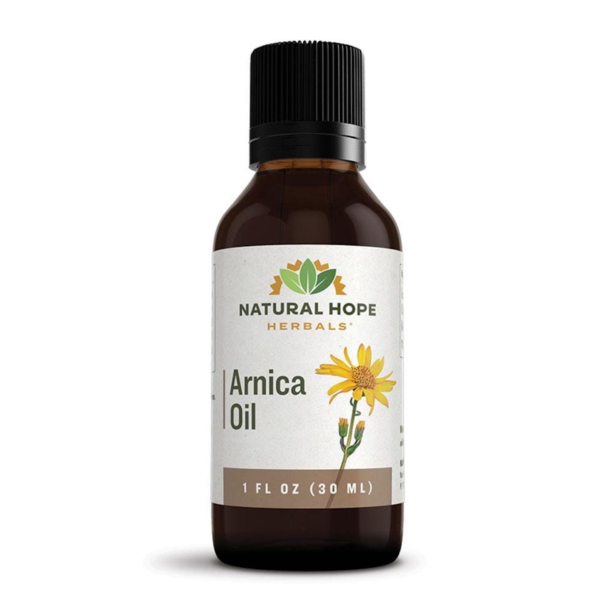 Natural Hope Herbals Arnica Oil in 1 fl oz (30 ml) bottle, designed for topical application to promote natural healing and soothe discomfort.