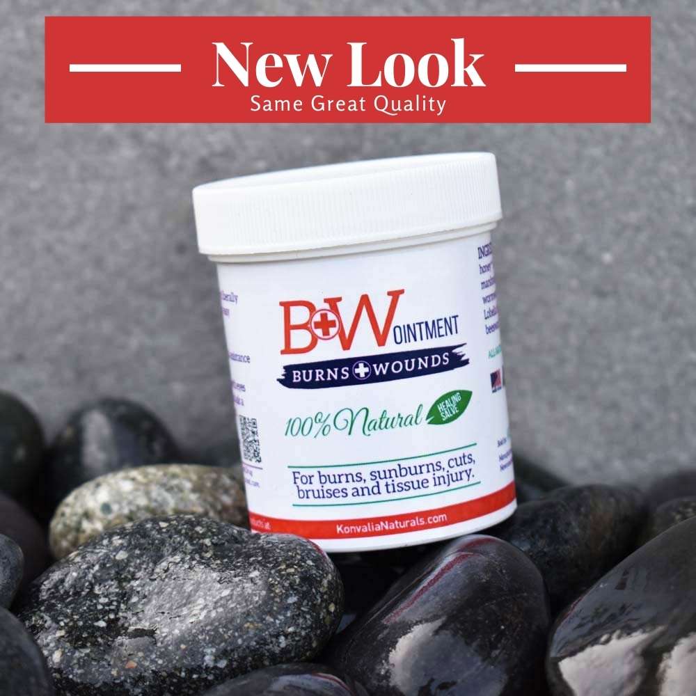 B&W Ointment for Burns and Wounds (New Look) in 4 oz container, 100% natural healing salve designed for fast healing and pain relief from burns, cuts, scrapes, and more.