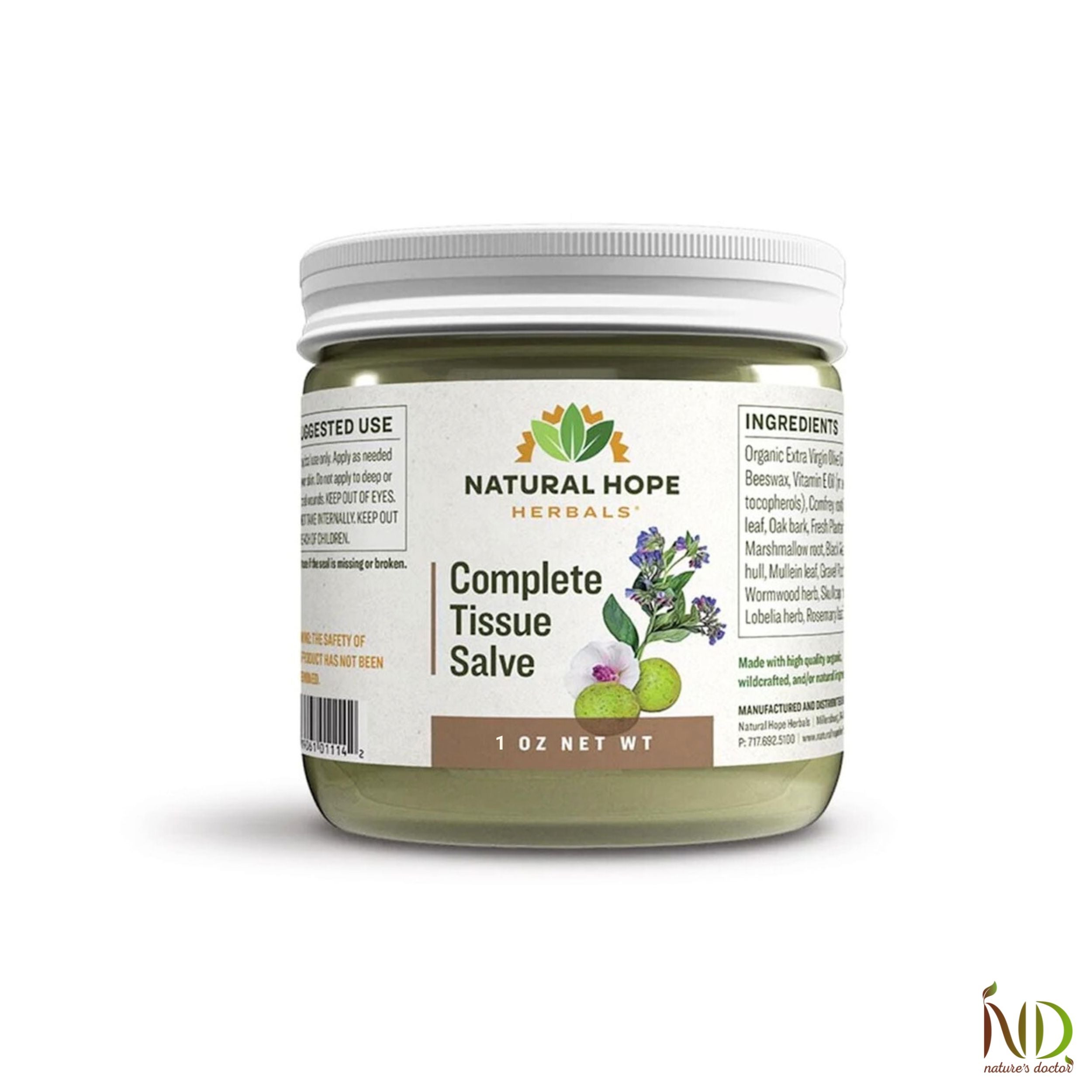 Natural Hope Herbals Complete Tissue Salve in 1 oz jar, formulated with organic ingredients for soothing skin relief and supporting tissue health.