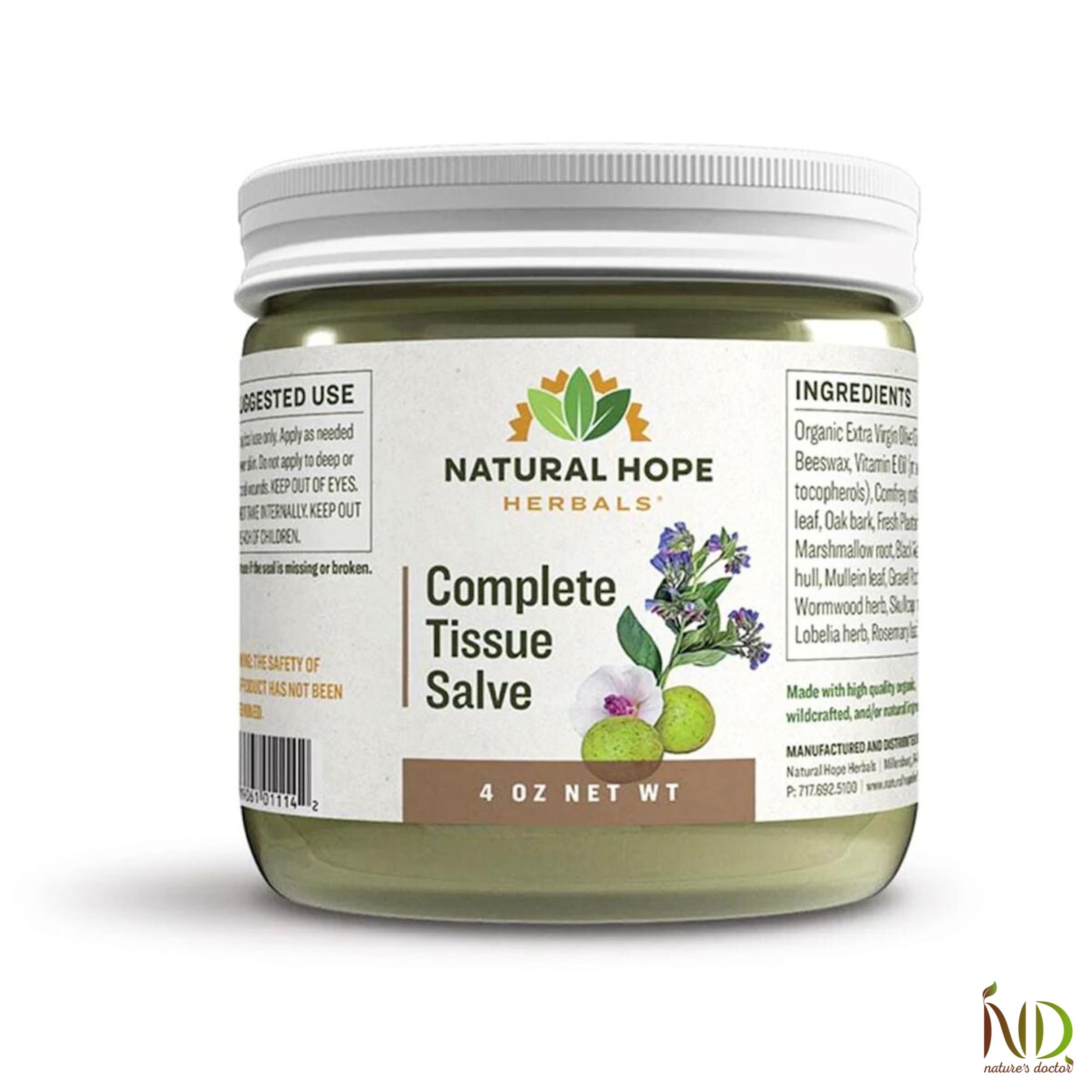 Natural Hope Herbals Complete Tissue Salve in 4 oz jar, formulated with organic ingredients for soothing skin relief and supporting tissue health.