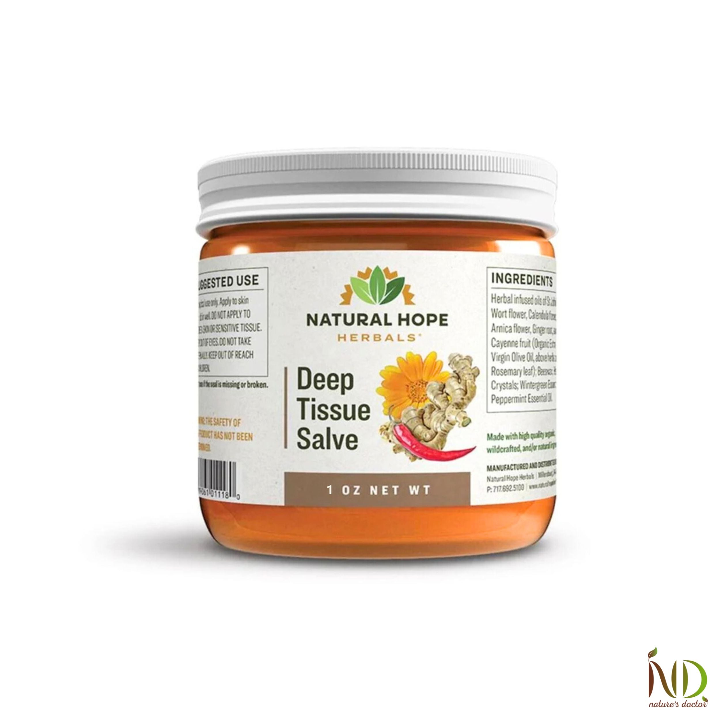 Natural Hope Herbals Deep Tissue Salve in 1 oz jar, formulated with herbal ingredients for deep muscle relief and soothing comfort.