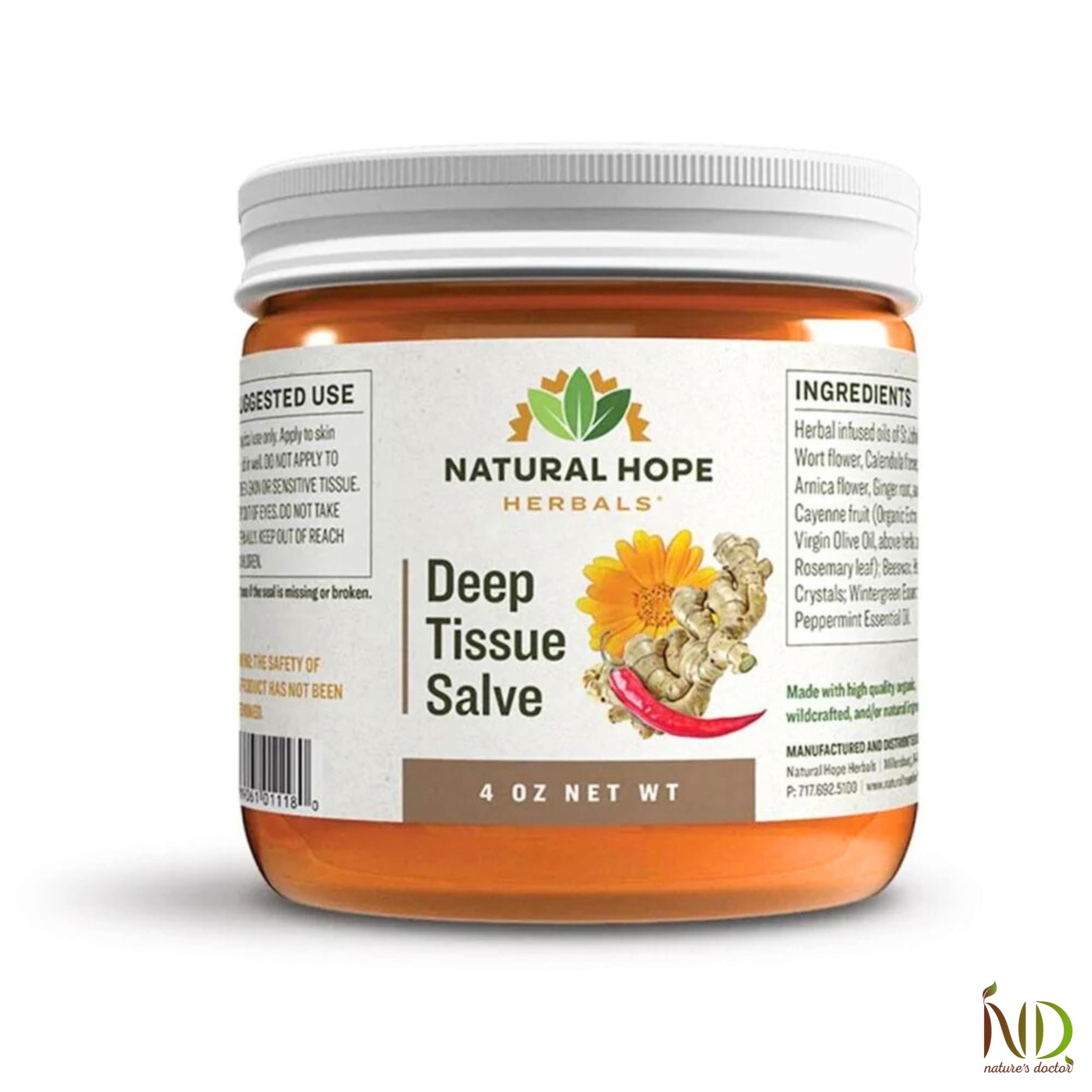 Natural Hope Herbals Deep Tissue Salve in 4 oz jar, formulated with herbal ingredients for deep muscle relief and soothing comfort.