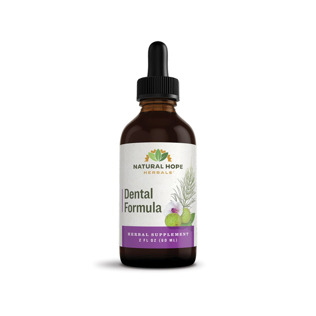 Natural Hope Herbals Dental Formula in 2 fl oz (60 ml) dropper bottle, designed as an herbal supplement for dental health and support.