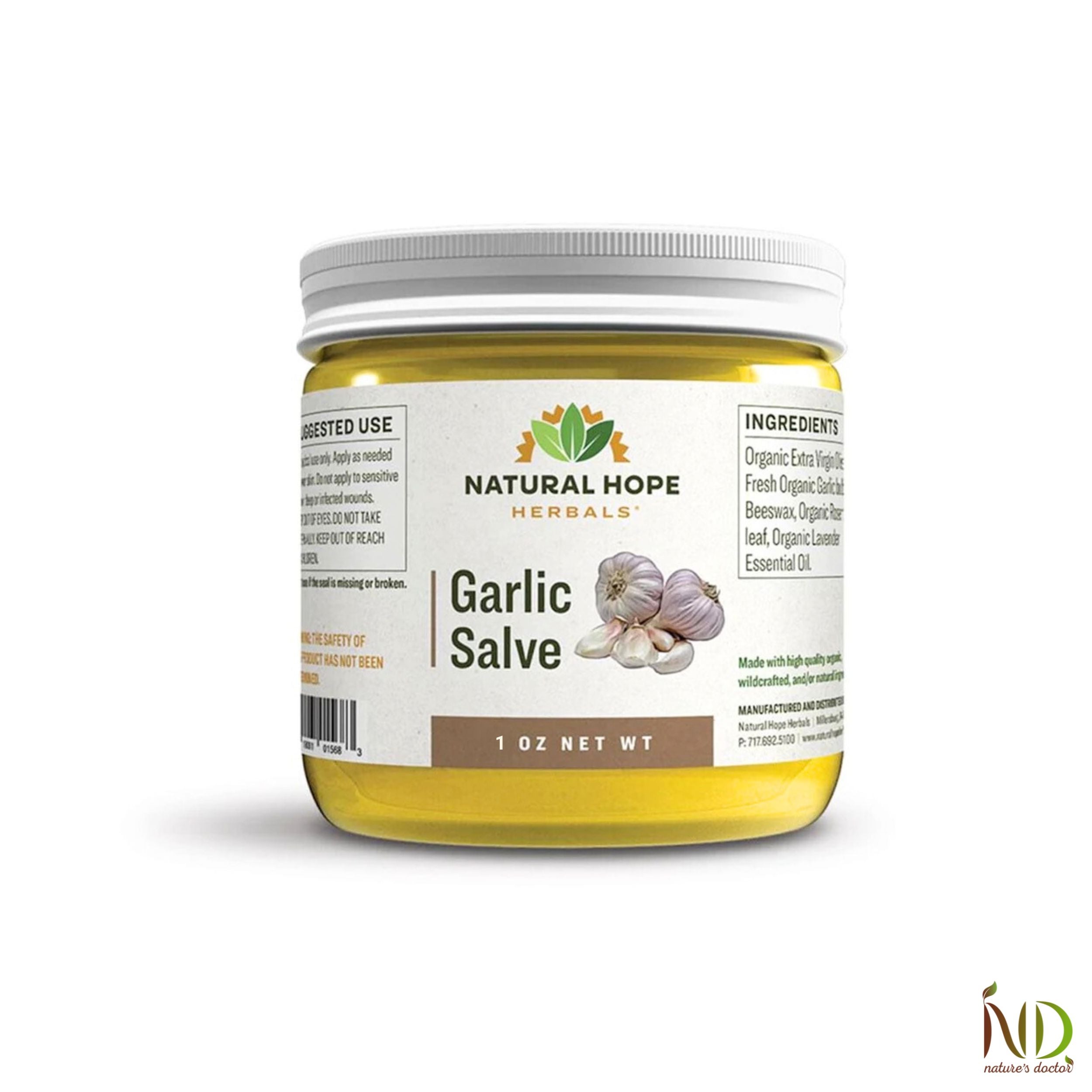 Natural Hope Herbals Garlic Salve in 1 oz jar, made with organic garlic and herbal ingredients for soothing skin relief and natural healing.