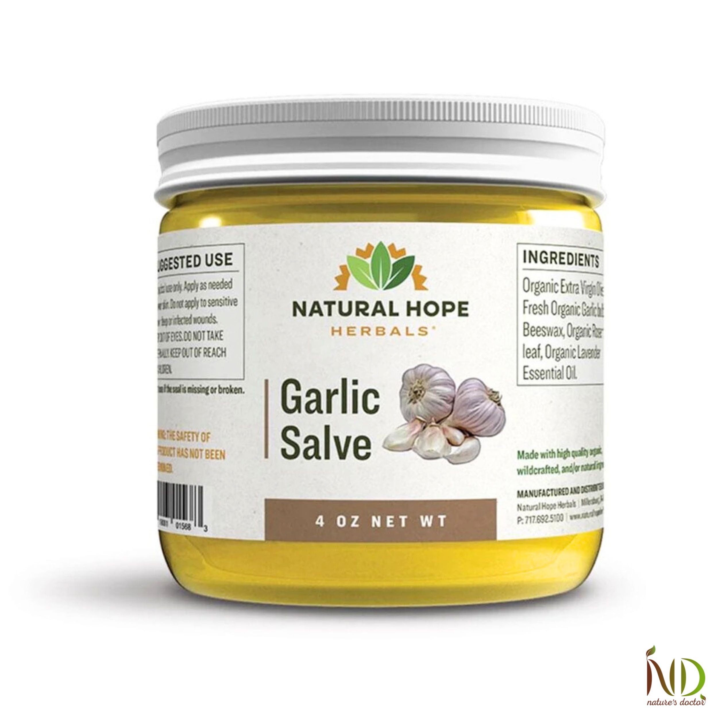 Natural Hope Herbals Garlic Salve in 4 oz jar, made with organic garlic and herbal ingredients for soothing skin relief and natural healing.