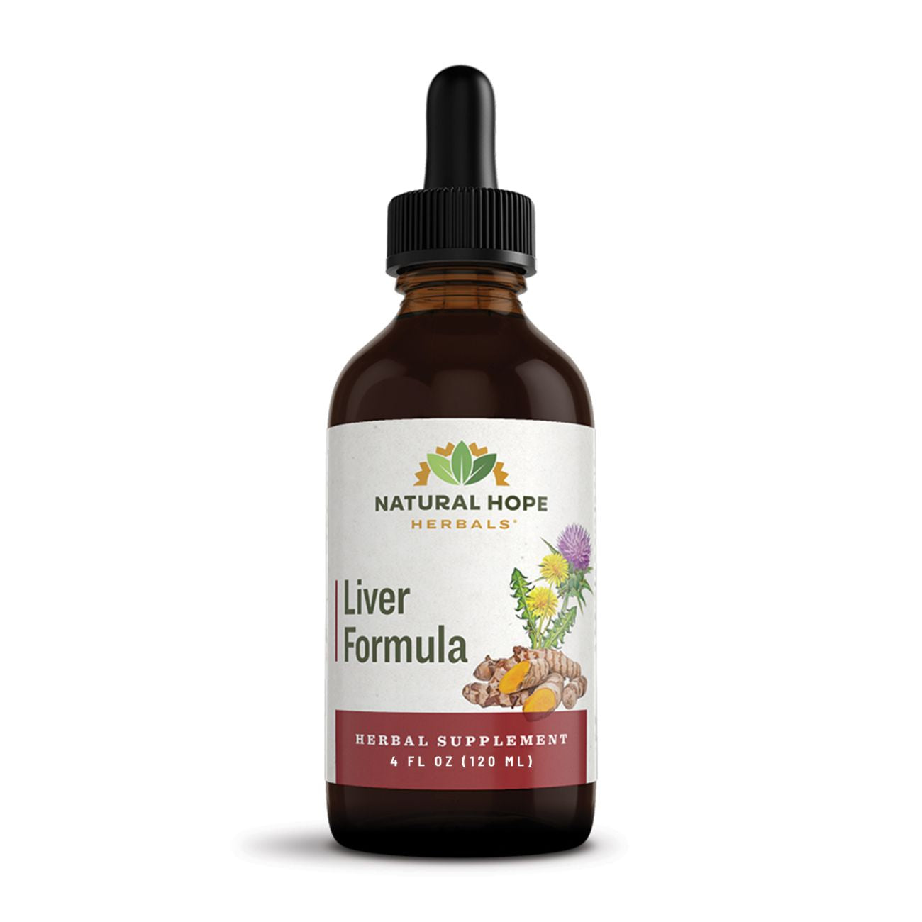 Natural Hope Herbals Liver Formula in 4 fl oz (120 ml) bottle, designed to promote liver health with a blend of herbal ingredients.