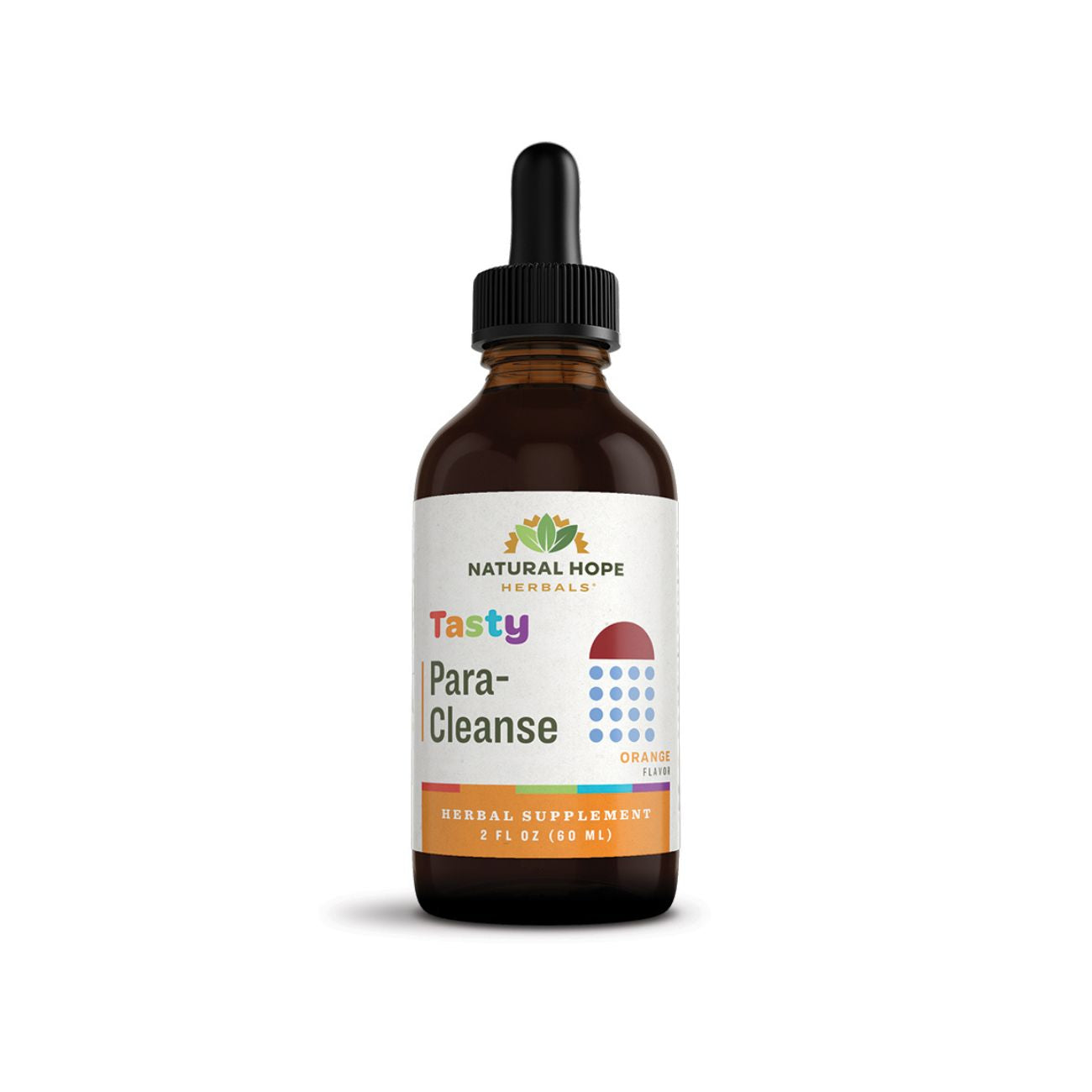 Natural Hope Herbals Tasty Para-Cleanse herbal supplement in a 2 fl oz (60 ml) dropper bottle, orange flavor for digestive health.