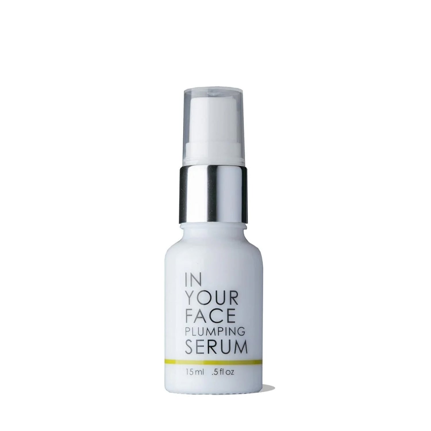 Compact bottle of In Your Face Vitamin C Plumping Serum Mini, a brightening and hydrating elixir for radiant and youthful skin.